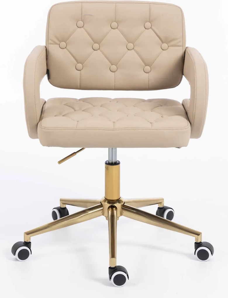 HR8403K Scaun Crem Piele Ecologica Premium Soft cu Bază Aurie