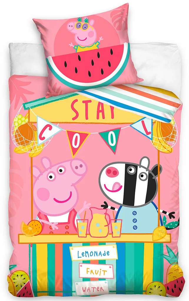 Carbotex Lenjerie de pat pentru copii Pepina Piggy Lemonade Stall, 140 x 200 cm, 70 x 90 cm