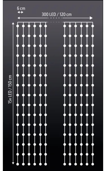 Perdea LED de Crăciun Brilagi 300xLED/8 funcții/3xAA/USB 1,2m alb rece