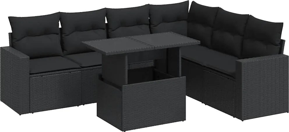 vidaXL Set canapele de grădină cu perne, 7 piese, negru, poliratan