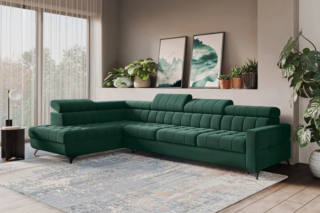 Colțar extensibil Nardo Maxi stânga - verde catifea Bluvel 78