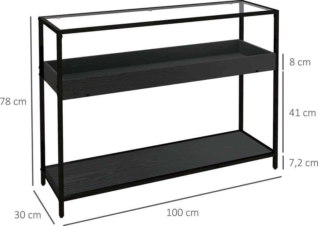 HOMCOM Masă consolă cu 2 rafturi, Masă de hol, Consolă de hol, Negru | Aosom Romania