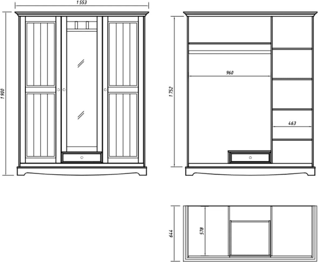 Dulap lemn masiv alb-natur Linea, 156 × 65 × 190 cm