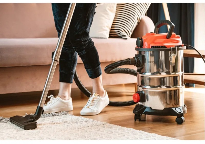 Aspirator industrial Camry CR 7045, 3400W, 20 kPa, Uscat si umed, 4 filtre, 25L, Inox/Rosu