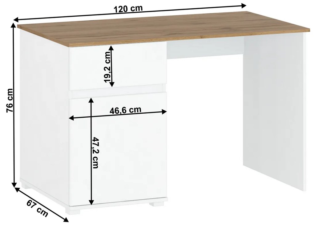 Masă de birou VILGO 1D1S120, alb lucios