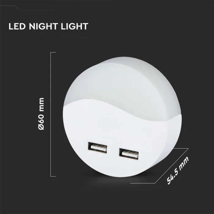 Lampa de veghe rotunda cu senzor si USB, chip Samsung, 0.45W, lumina calda (3000K), 2A, V-TAC