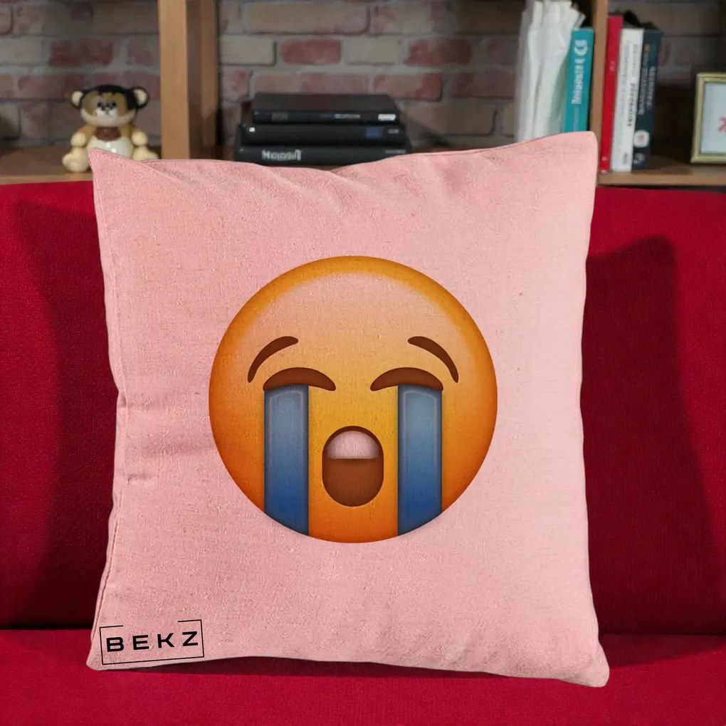 Perna Decorativa Emoji Plange, 40x40 cm, Roz, Husa Detasabila, Perna Inclusa, BEKZ®