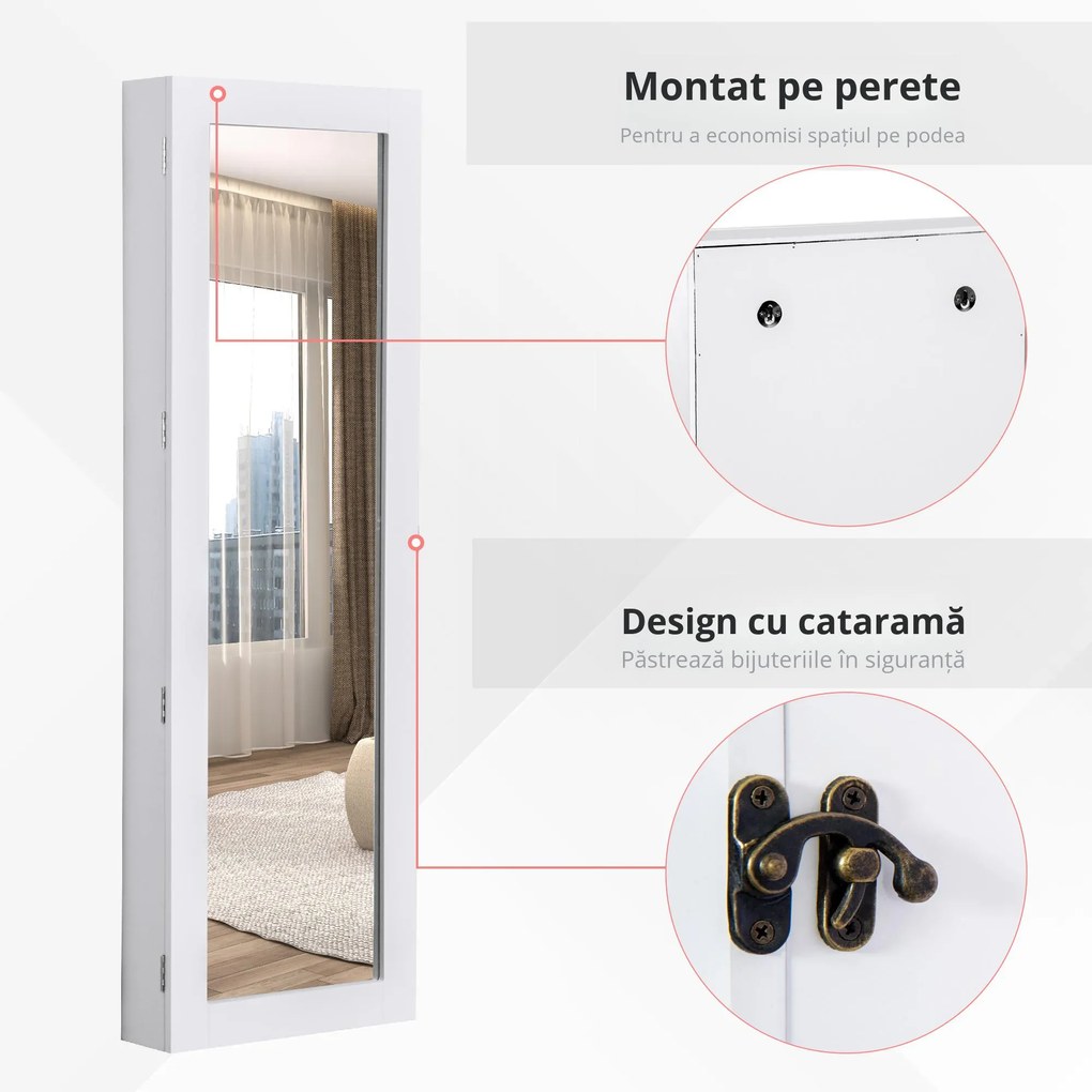 HOMCOM Dulap pentru Bijuterii cu Oglindă, Montare pe Perete, Negru, 37x9.5x121 cm | Aosom Romania