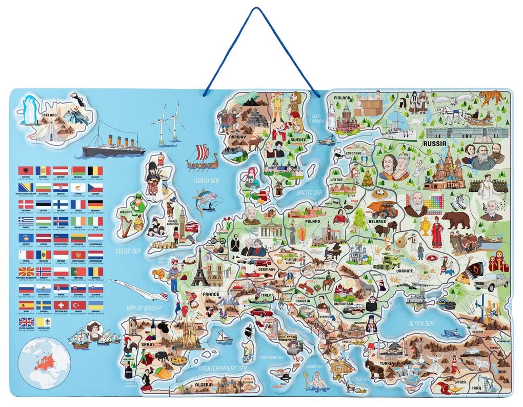 Puzzle si joc 3 in 1 - Harta magnetica a Europei, en