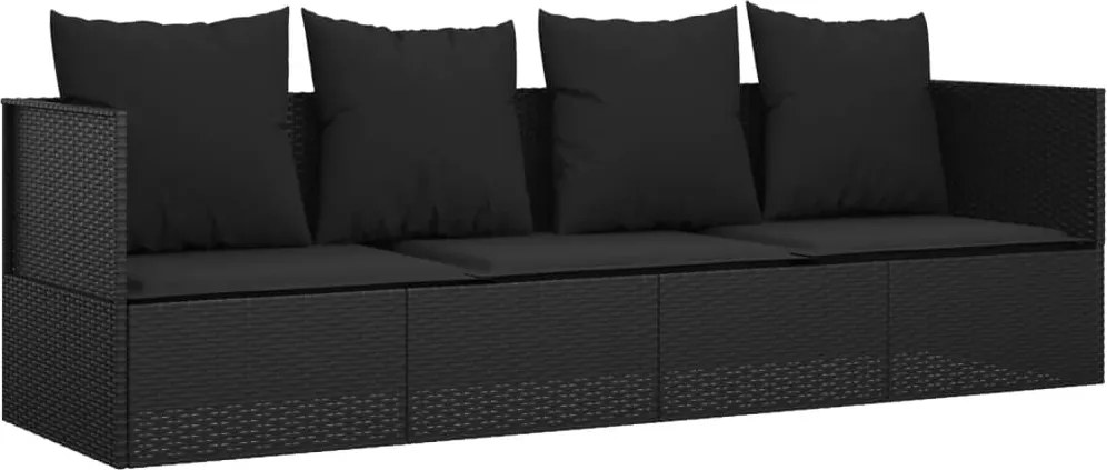 vidaXL Pat de exterior cu perne, negru, poliratan