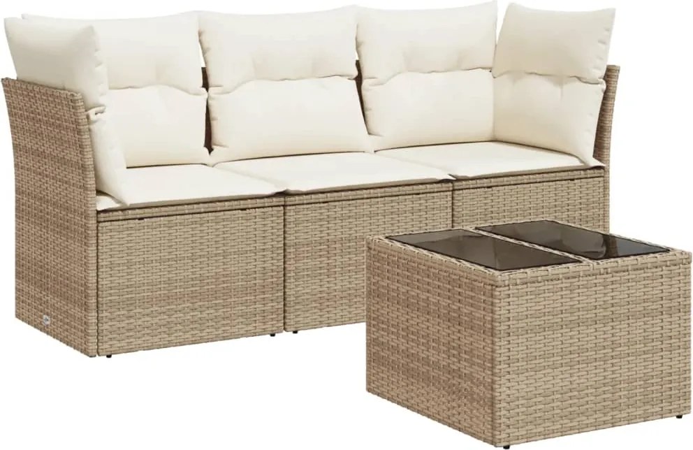 vidaXL Set canapele de grădină, 4 piese, cu perne, bej, poliratan
