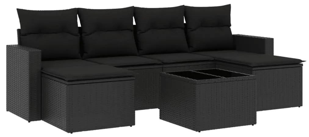 3219315 vidaXL Set canapele de grădină cu perne, 7 piese, negru, poliratan