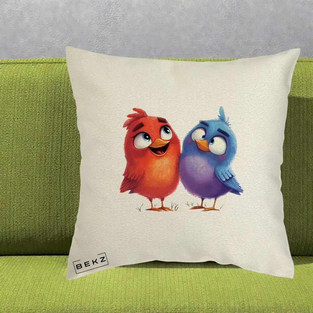 Perna Decorativa Pasarele Vesele Duo, 40x40 cm, Ecru, Husa Detasabila, Perna Inclusa, BEKZ®