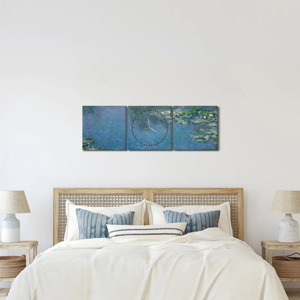 Tablou - Claude Monet, Water Lilies, reproducere (cu ceas) (90x30 cm)