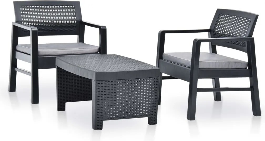 vidaXL Set mobilier de grădină, 3 piese, antracit, plastic