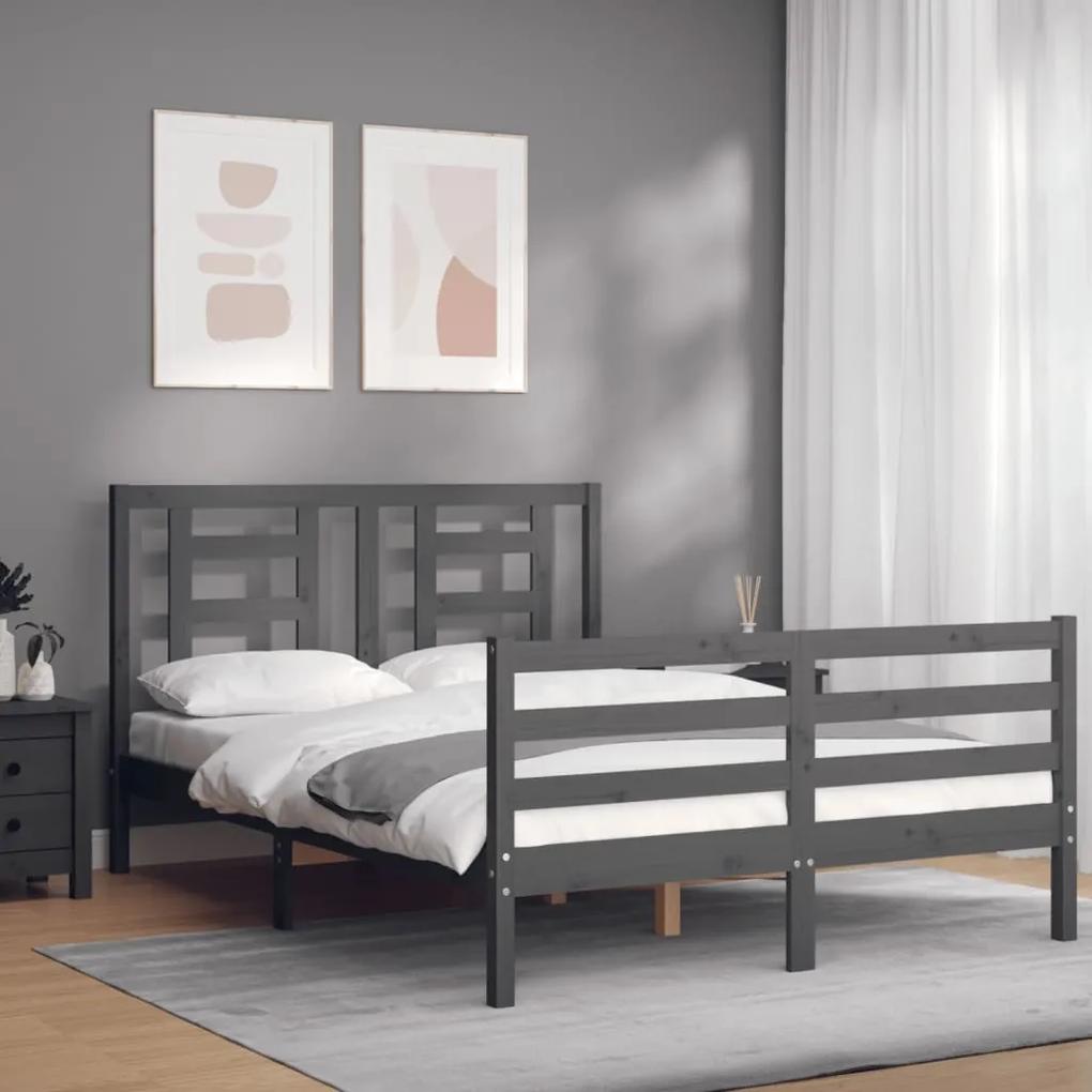 3194703 vidaXL Cadru de pat cu tăblie, gri, 140x200 cm, lemn masiv