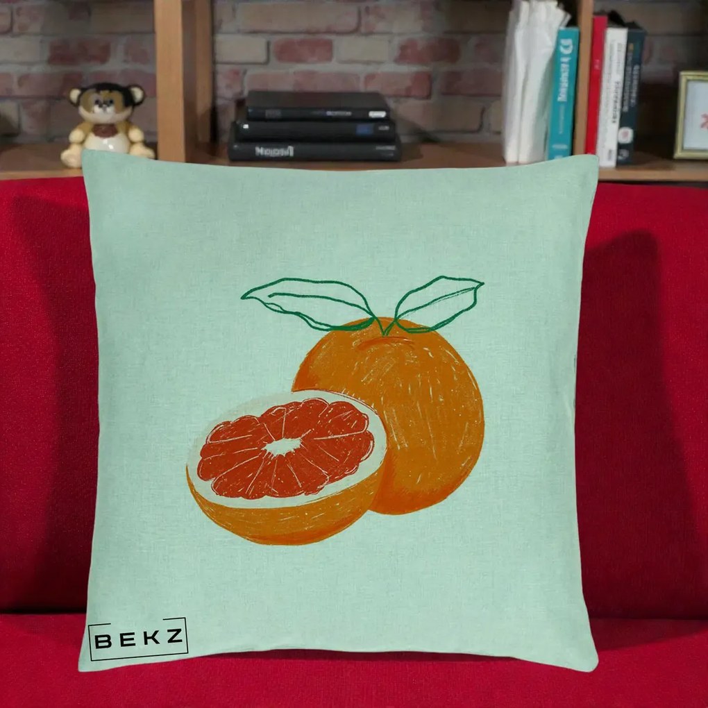 Perna Decorativa Grepfrut Citrus, 40x40 cm, Verde Menta, Husa Detasabila, Perna Inclusa, BEKZ®