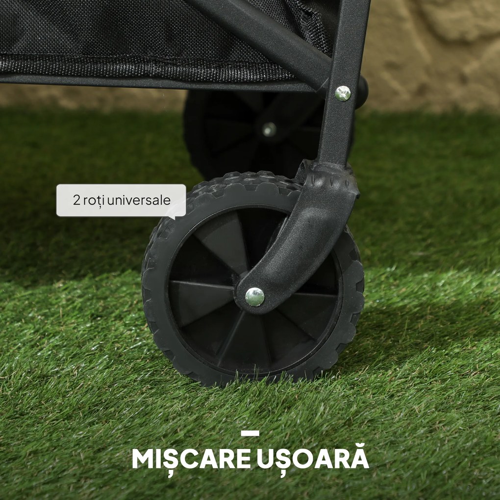 Outsunny Cărucior de Grădină Pliabil și Compact, Cărucior Multifuncțional cu Roți Universale și Mâner Reglabil pentru Sport, Camping, Cumpărături, Negru | Aosom Romania