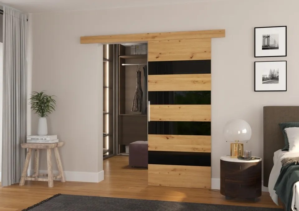 Usa glisanta, 96x205 cm, Milou, ADRK Furniture (Latime: 96 cm, Culoare: Alb /Alb Lacobel)