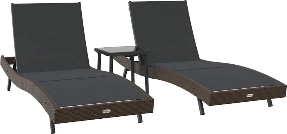 vidaXL Șezlong 3 pcs Maro 197 x 70 x 82 cm poliratan