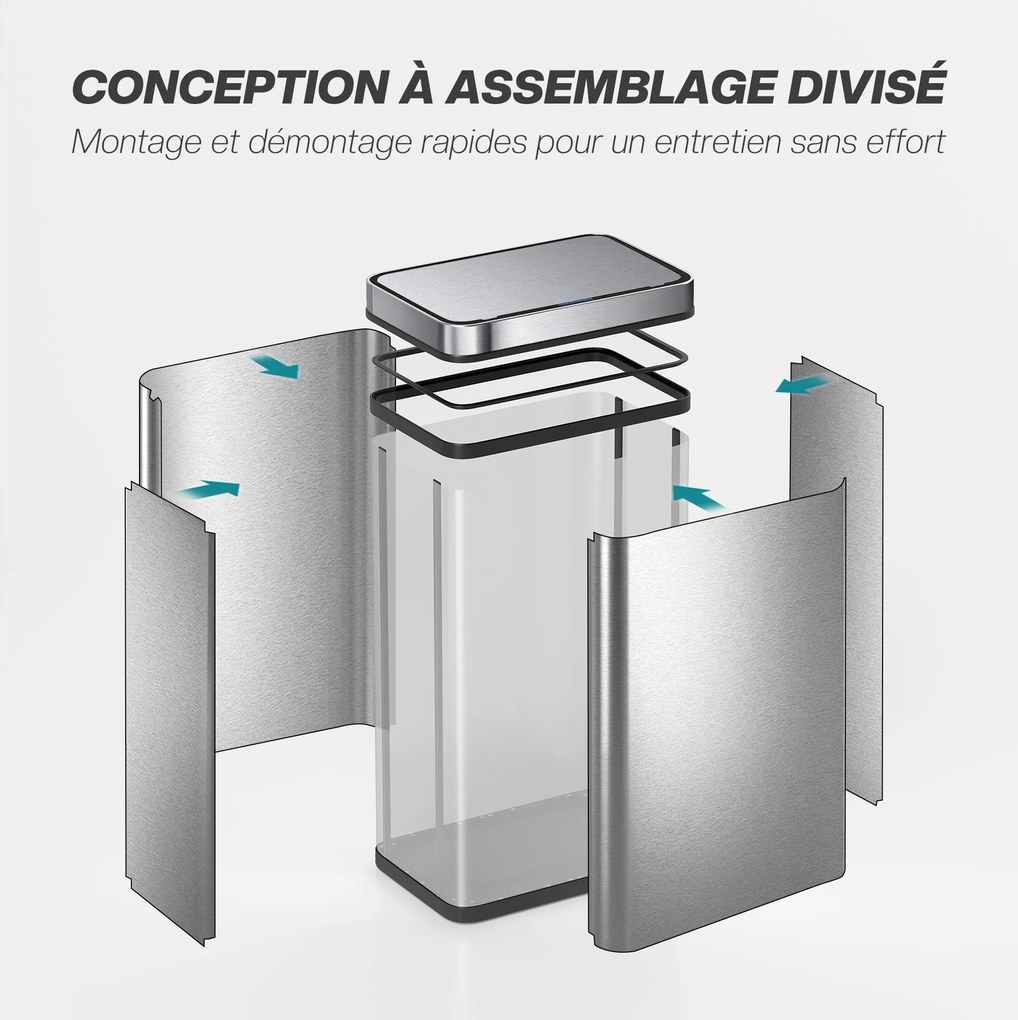 HOMCOM Coș de gunoi cu senzor 60 L cu capac cu închidere silențioasă, coș de gunoi automat de bucătărie din oțel inoxidabil, argintiu | Aosom Romania