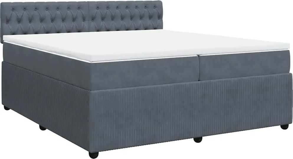 vidaXL Pat box spring cu saltea, gri închis, 200x200 cm, catifea