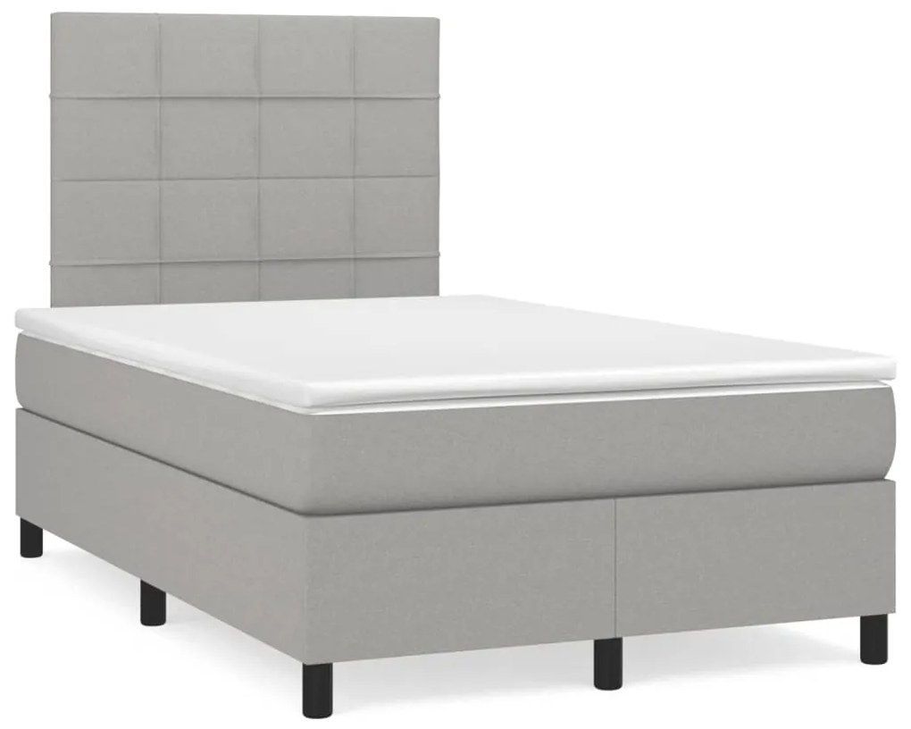 vidaXL Pat box spring cu saltea, gri deschis, 120x190 cm, textil