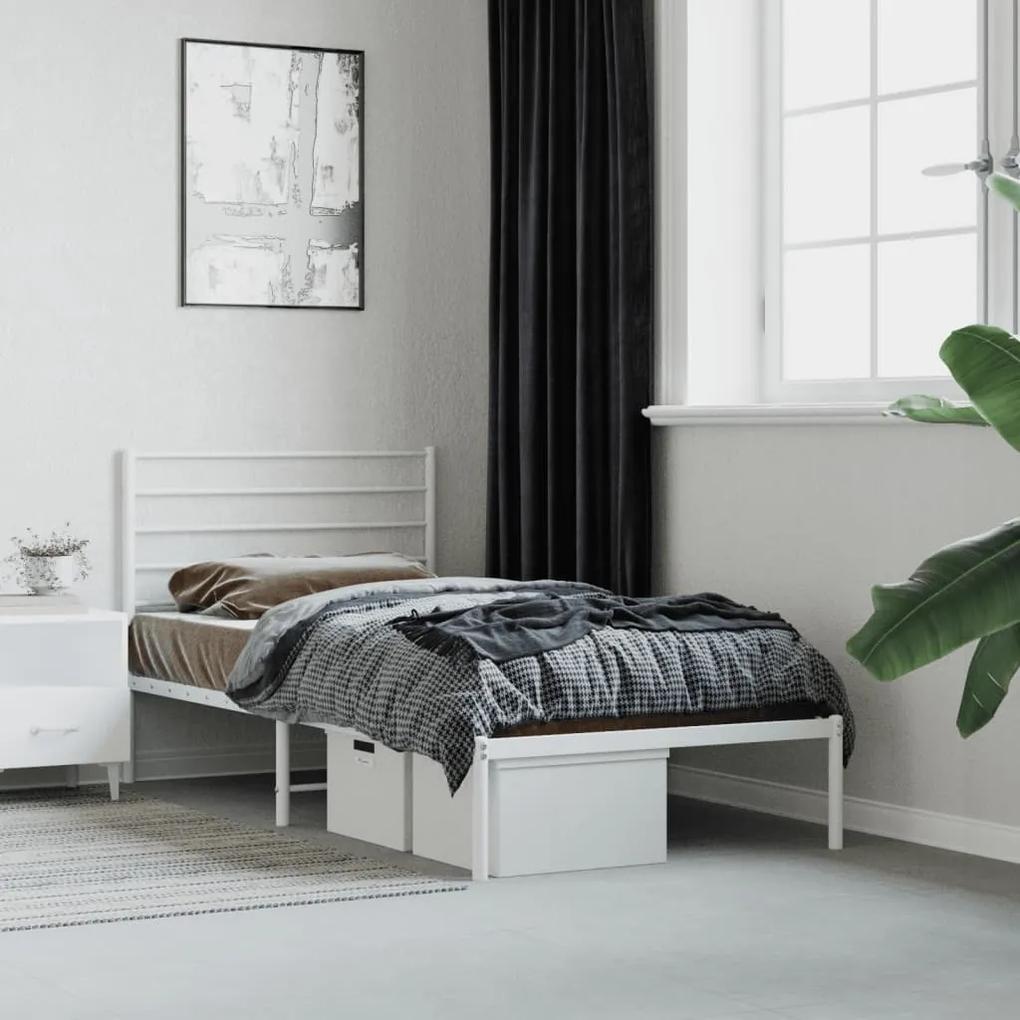 352358 vidaXL Cadru de pat metalic cu tăblie, alb, 75x190 cm