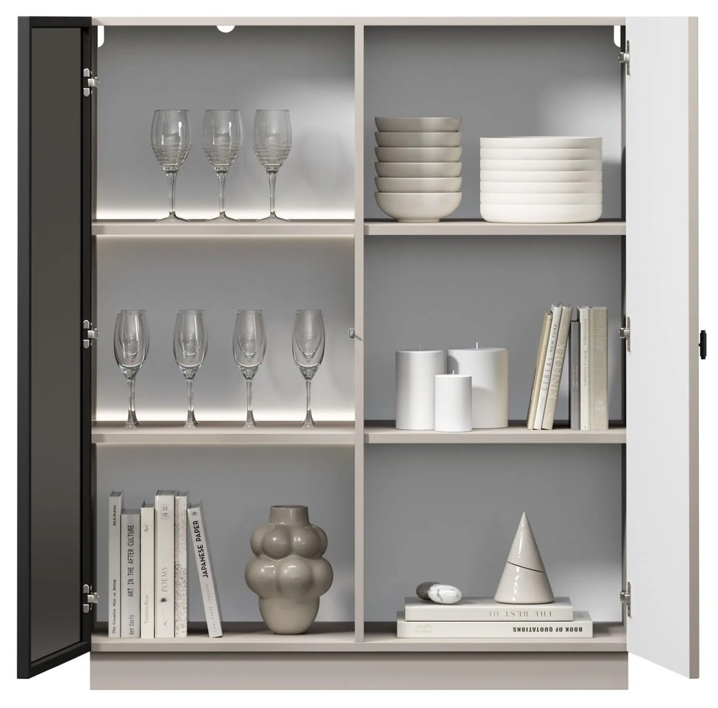 Vitrină pentru living Lorini 100 cm - cașmir / mâner negru T-bar