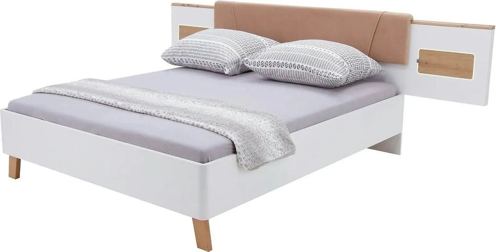 Cadru pat OLINDA 160x200, alb/maro, cu panouri laterale si iluminare l