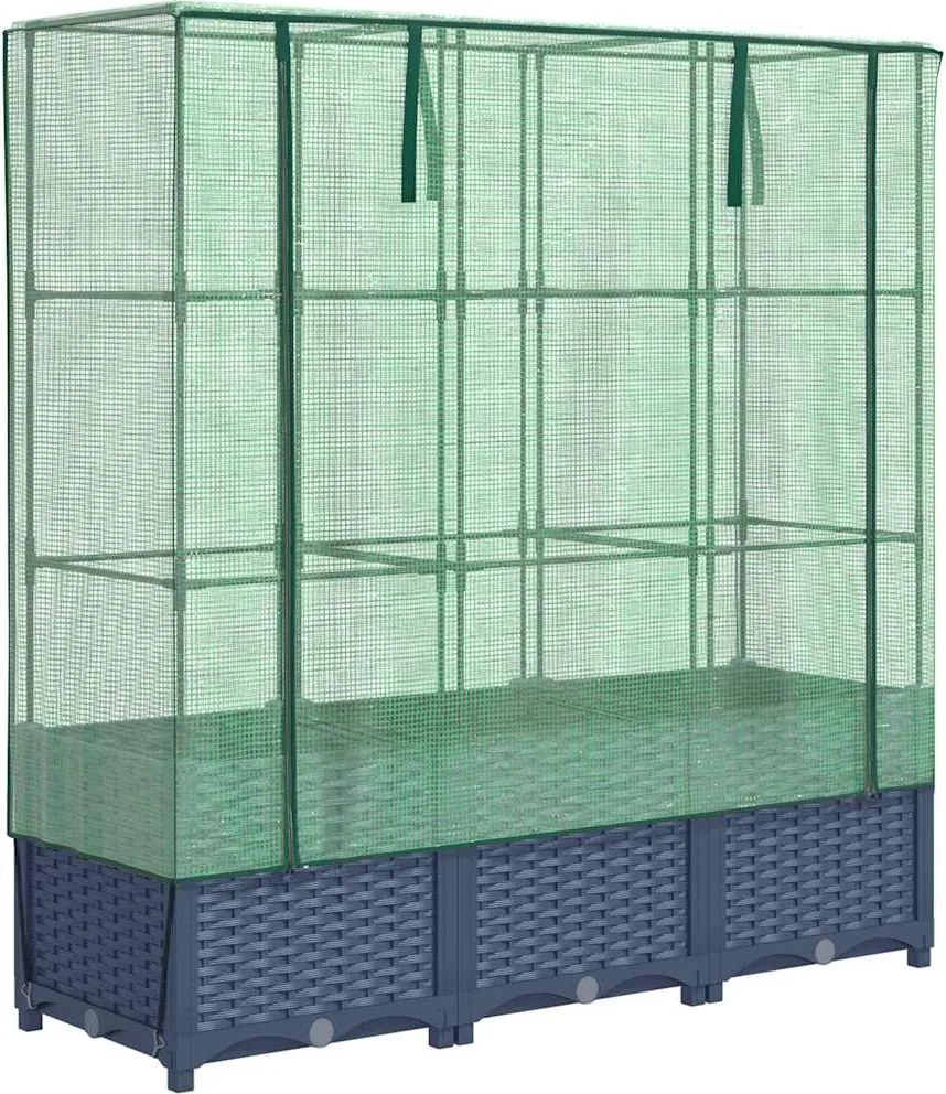 vidaXL Strat înălțat cu husă de seră, aspect ratan, 120x40x138 cm