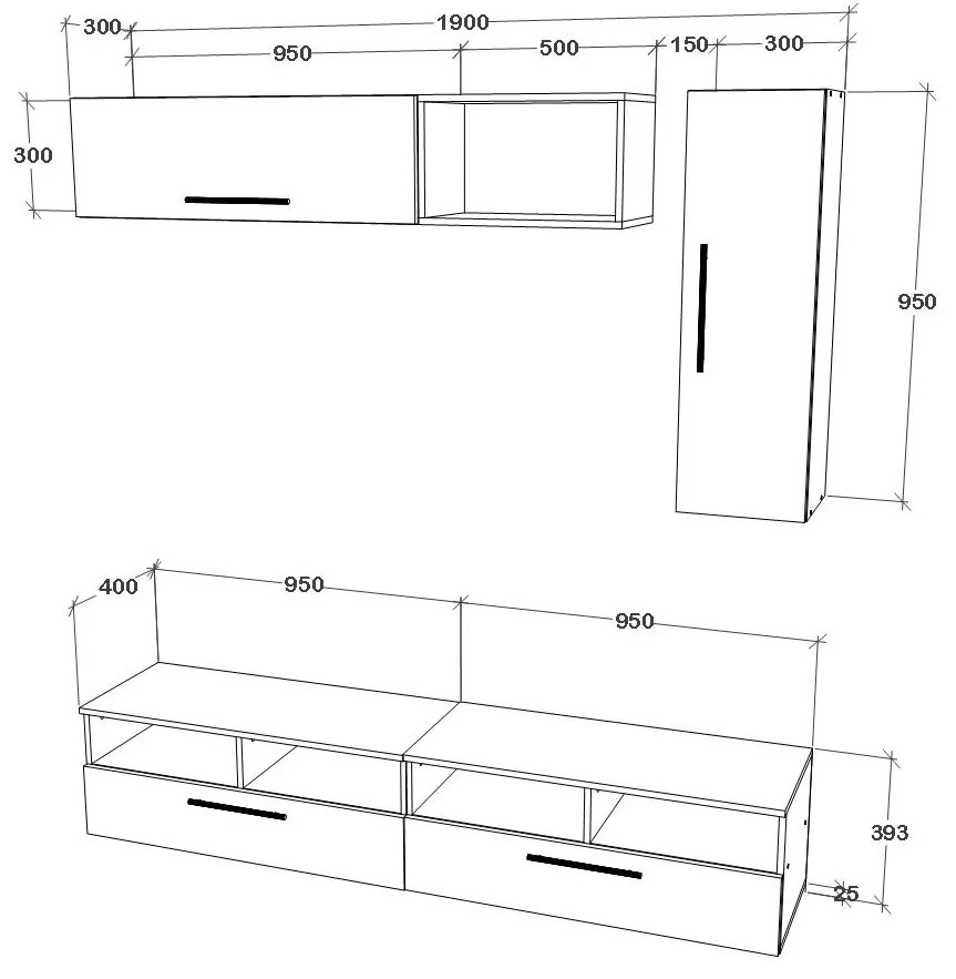 Living haaus V13, Antracit/Stejar Artisan, L 190 cm