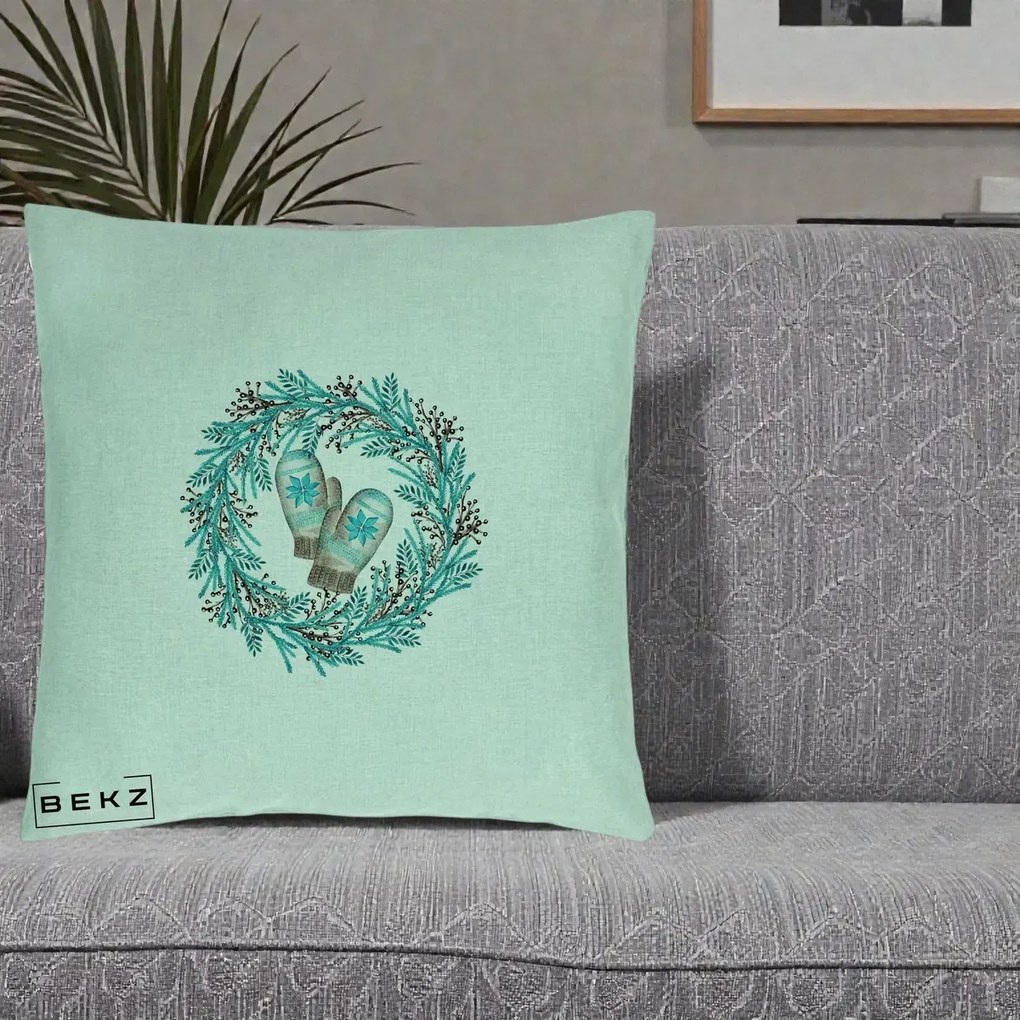 Perna Decorativa Coroana Turcoaz cu Manusi, 40x40 cm, Verde Menta, Husa Detasabila, Perna Inclusa, BEKZ®
