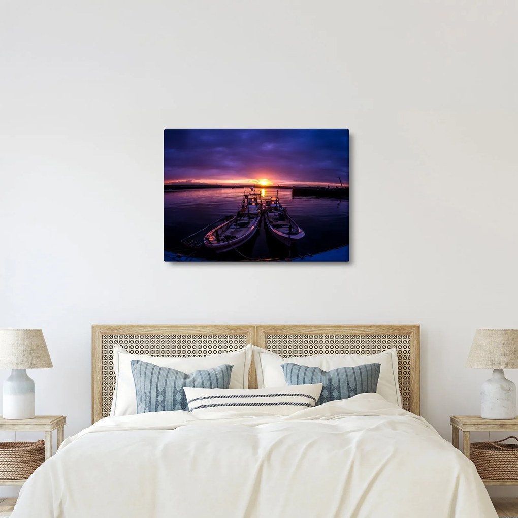 Tablou cu barci pescărești în port (70x50 cm)