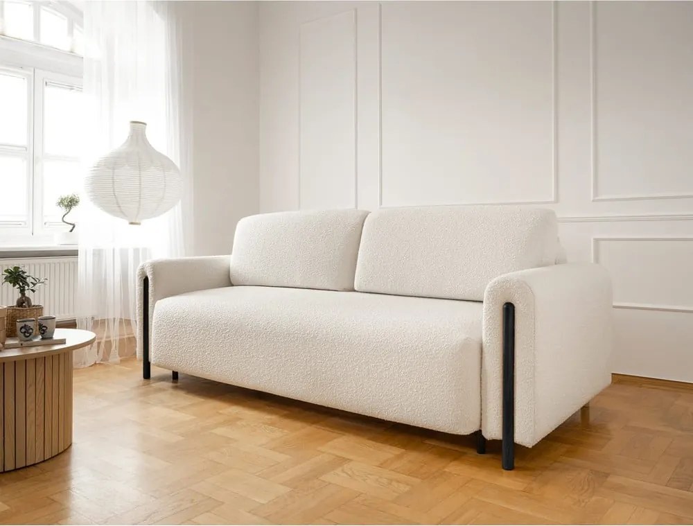 Canapea fildeș extensibilă/cu spațiu de depozitare cu tapițerie din țesătură bouclé 244 cm Arcadova – ELTAP