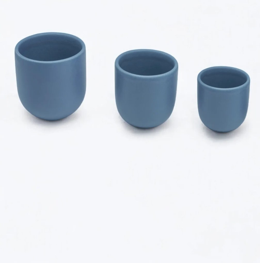 Set 3 Pahare Cafea NOVUM Velaris Blue Moon (Luna Albastra Mat) - 250 ml, 150 ml, 80 ml - Gresie Ceramica Glazurata Manual