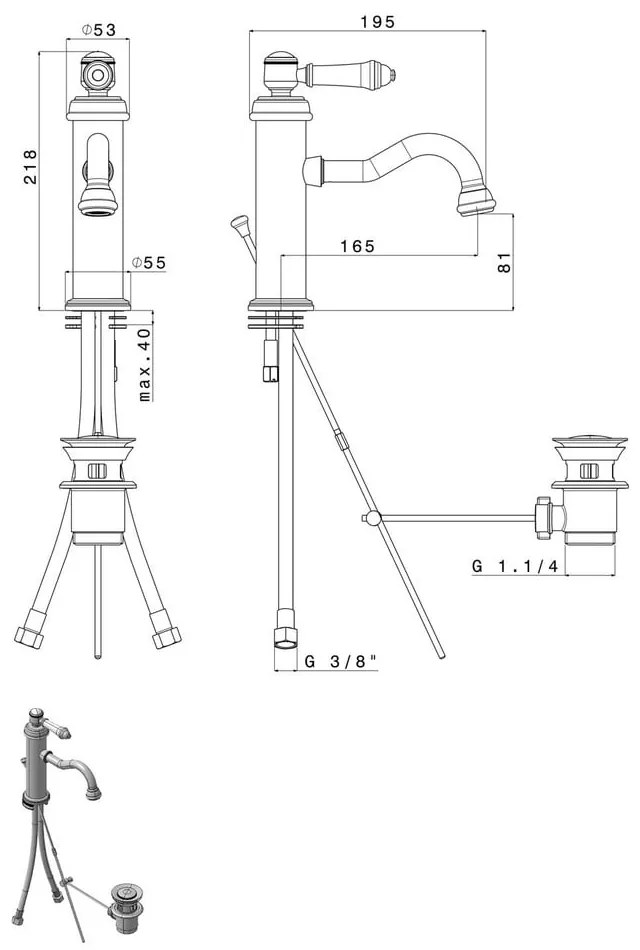 Baterie în culoarea bronzului pentru chiuvetă înaltă Vienna – Sapho