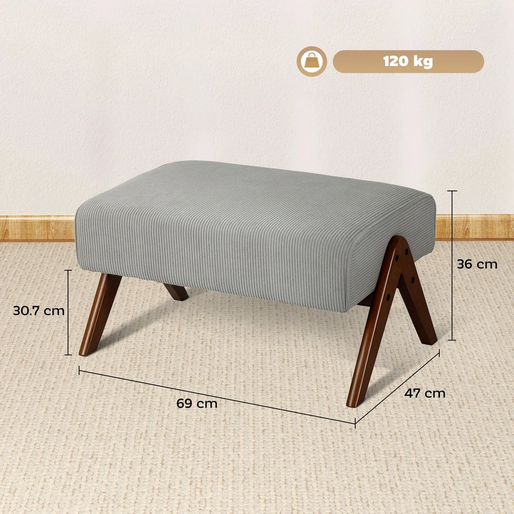 HOMCOM Taburet de Fotoliu cu Scaun Acolățat Picioare din Lemn pentru Sufragerie Dormitor 69x47x36 cm Gri | Aosom Romania