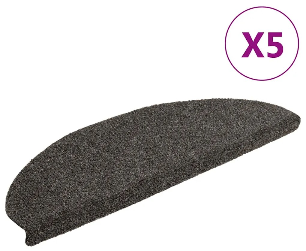 vidaXL Covorașe pentru scări autoadezive, 5 buc., 65x21x4 cm, antracit, semirotunde, mari