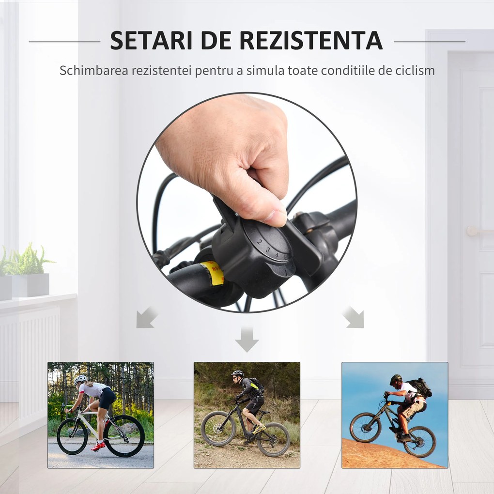 Suport pentru bicicleta cu 5 niveluri de rezistenta reglabile, frana magnetica din tub de otel 54.5x47.2x39.1cm, argintiu HOMCOM | Aosom RO