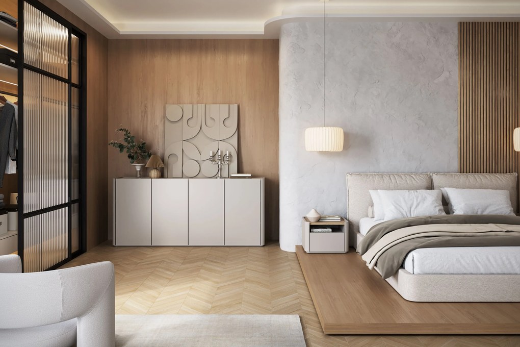 Comodă cu patru uși Elivo 200 cm - kashmir / stejar uleiat