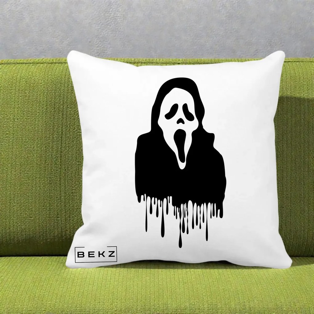 Perna Personalizata Halloween Ghostface Scream Picurand, 40x40 cm, Alba Mata, Husa Detasabila, Perna Inclusa, BEKZ®