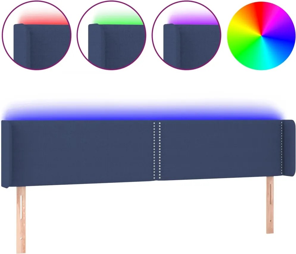 vidaXL Tăblie de pat cu LED, albastru, 183x16x78/88 cm, textil