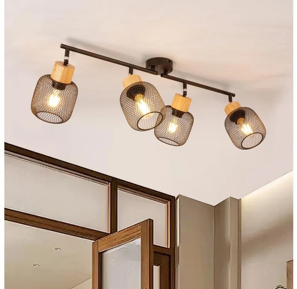 Brilagi - Plafonieră cu spoturi BASKLITE 4xE27/15W/230V lemn de cauciuc/negru