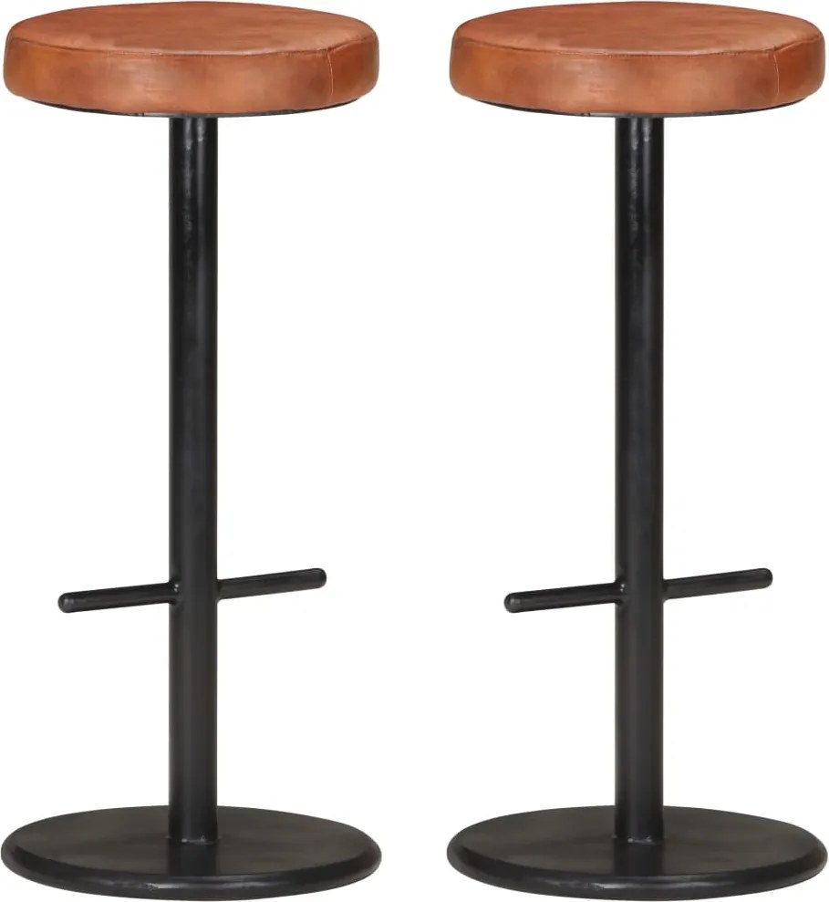 vidaXL Scaune de bar, 2 buc., maro, piele naturală