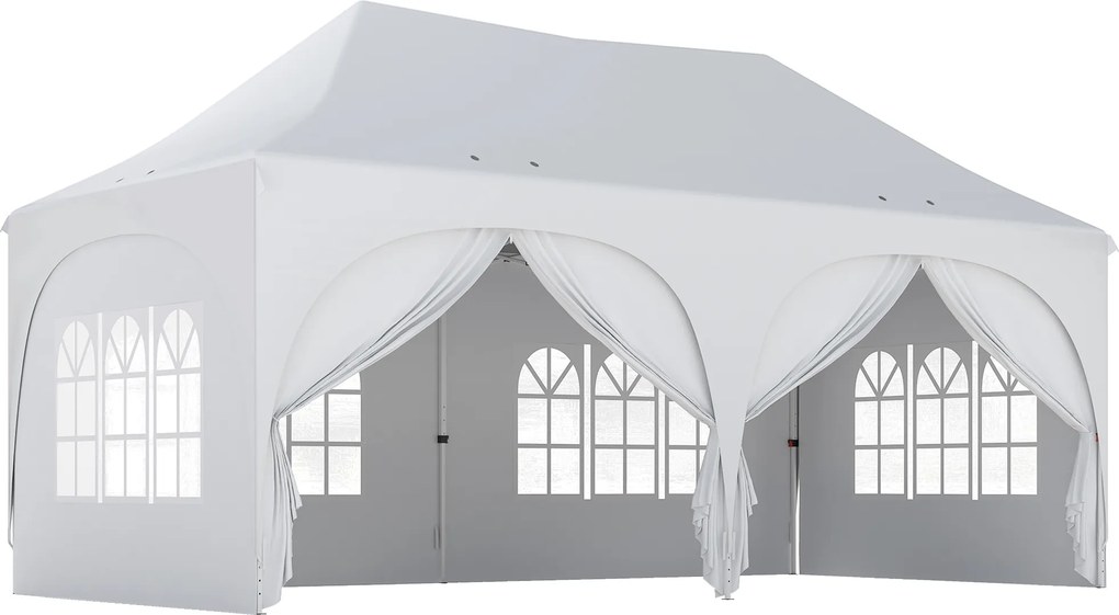 Outsunny Gazebo pliabil 3x6 m, cu pereți detașabili, saci cu nisip, geantă de transport și protecție UV30+, gri deschis/alb | Aosom Romania