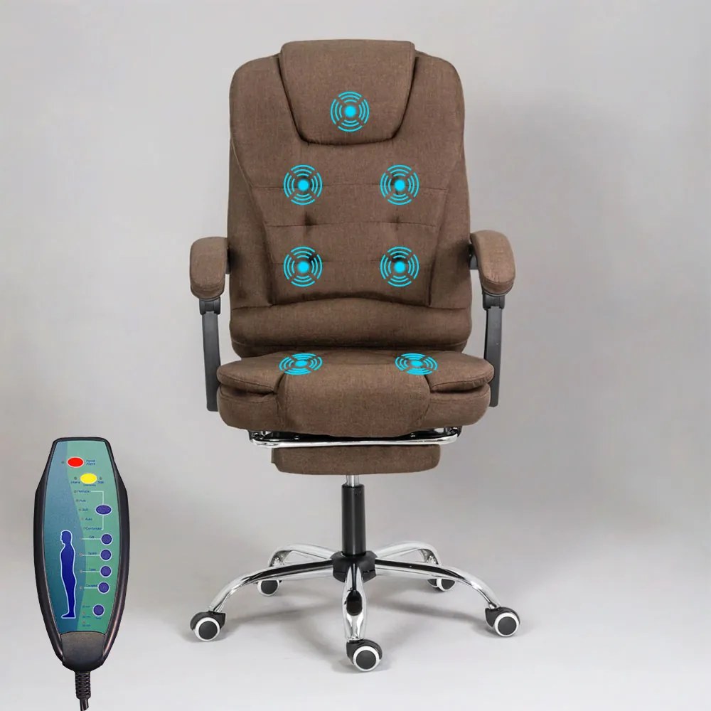 Scaun birou textil cu masaj in 7 puncte si suport pentru picioare OFF 4181M maro