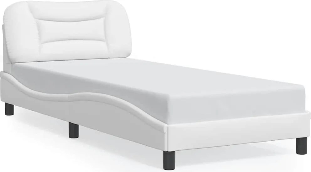 vidaXL Cadru de pat fără saltea, Hvar, alb, 90x200 cm, piele ecologică