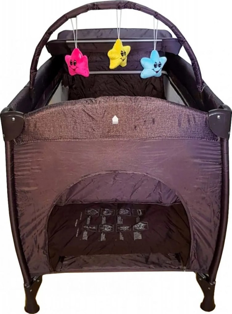 Patut pliant transformabil in tarc copii Baby Care™ NEST, 60X120 cm, 2 Niveluri, Masa infasat, Jucarie Carusel cu jucarii din plus, Fermoar acces