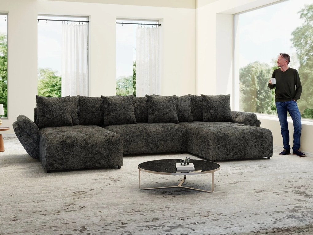 Colțar extensibil dumonde cu ladă de depozitare si sezut confortabil din spuma high-density, Berlin U Euphoria Dark Grey 380x180 cm